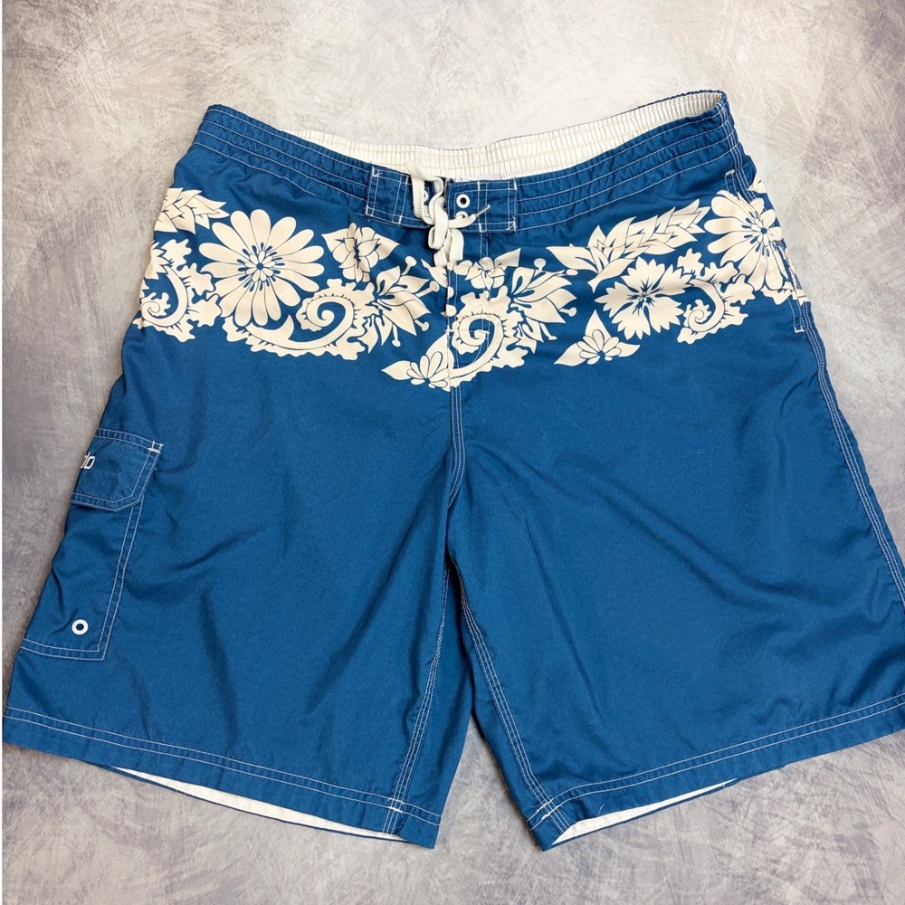 Speedo Mens Blue Tropical Floral Board Shorts Swim Trunks Size XL Cargo Pocket